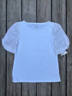 TALBOTS | White Puff Sleeve Casual Eyelet Feminine Short Sleeve Top | Size XSP